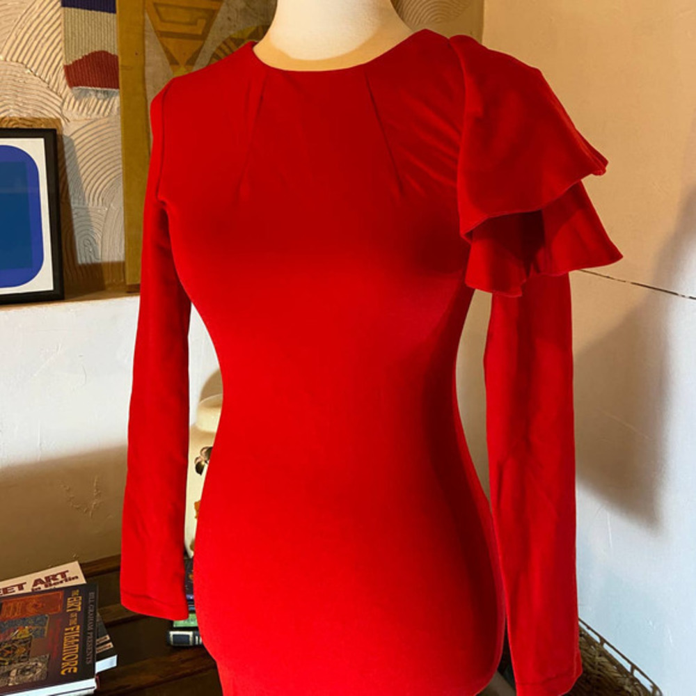 Red long Sleeve Dress, Sexy Mini Dress, Shoulder Detail